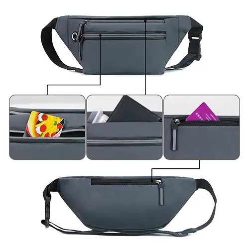 Modern Multi-Compartment Waist Bag with Earphone Port and Adjustable Strap